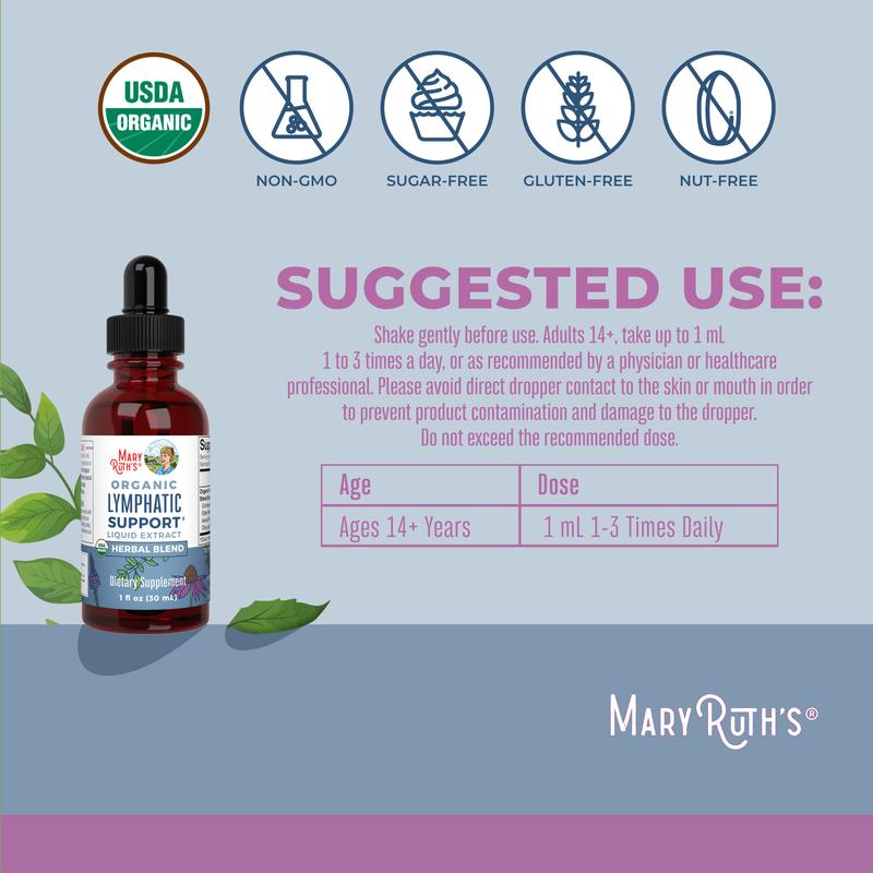 MaryRuth's Lymphatic Support Herbal Blend Liquid Drops - USDA Organic Lymphatic Cleanse - Echinacea & Elderberry - Blue Vervain - Vegan - 30 Servings